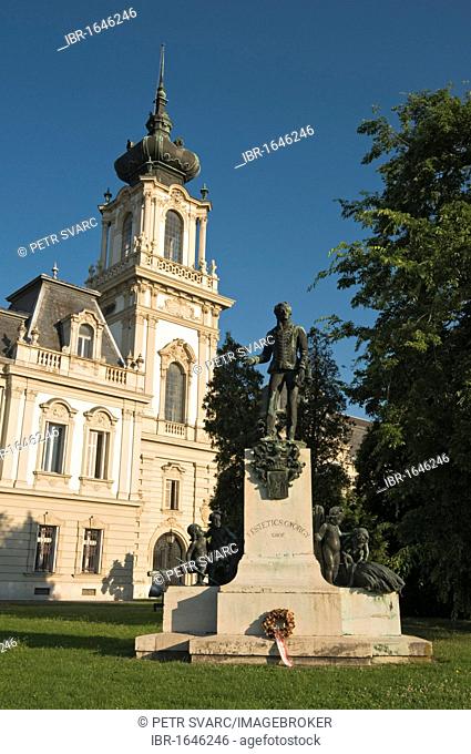 Statue of Count Gyorgy Festetics outside Baroque Festetics Palace, Keszthely, Hungary, Europe