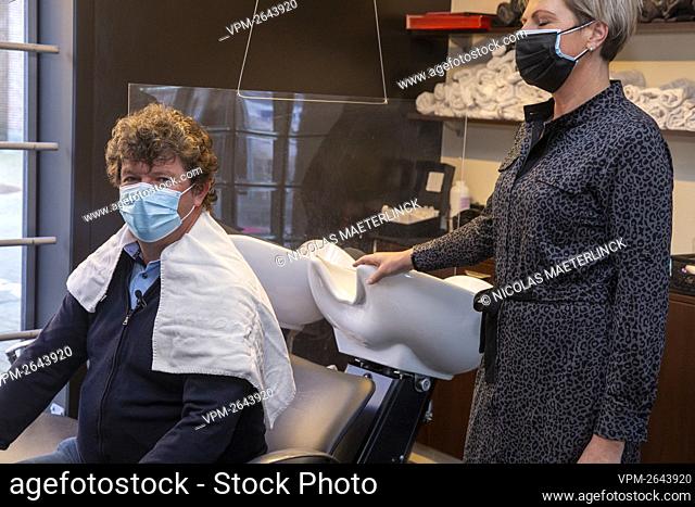 Oostende Mayor Bart Tommelein pictured during a visit to the hairdresser, Saturday 13 February 2021, in Oudenburg. The consultative committee who evaluates the...
