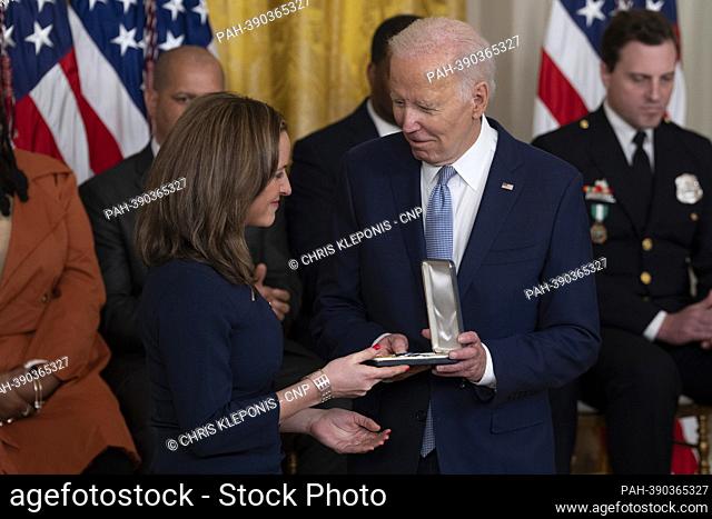 United States President Joe Biden presents the the Presidential Citizens Medal to Michigan Secretary of State Jocelyn Benson during a ceremony marking the the...