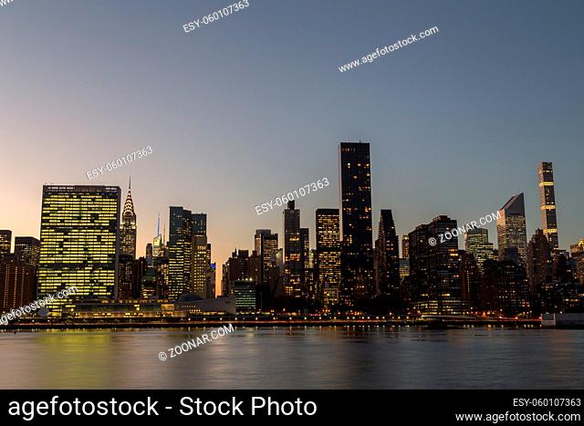 New York, United States of America - November 11, 2016: Skyline of midtown Manhattan in New York City by night