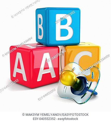 Dummy or pacifier and buzzword blocks. 3d