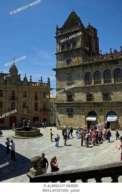 Spain, Santiago de Compostela, The Way of St James, People on Plaza de Praterias