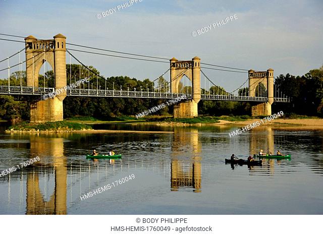 France, Indre et Loire, Loire Valley listed as World Heritage by UNESCO, Langeais, 19th century suspension bridge over Loire river