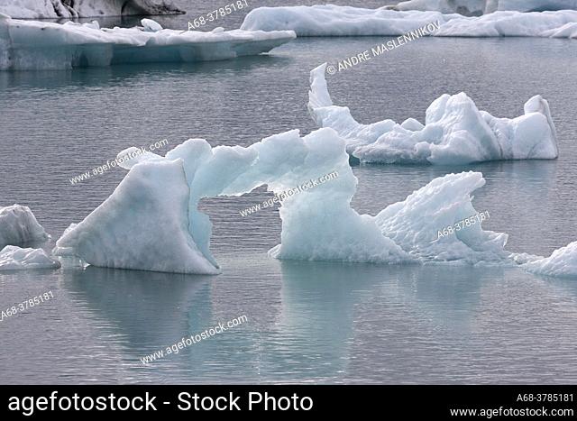 Ice block on Jökulsarlon which is a calving bay from Vatnjökull