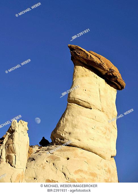 White Hoodoos, Toadstool Hoodoos, moon, Rimrocks, Grand Staircase-Escalante National Monument, GSENM, Utah, USA