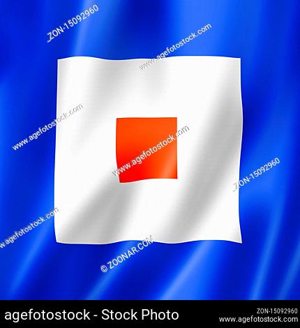 Whiskey international maritime signal flag. Nautical letters symbol collection. 3D illustration