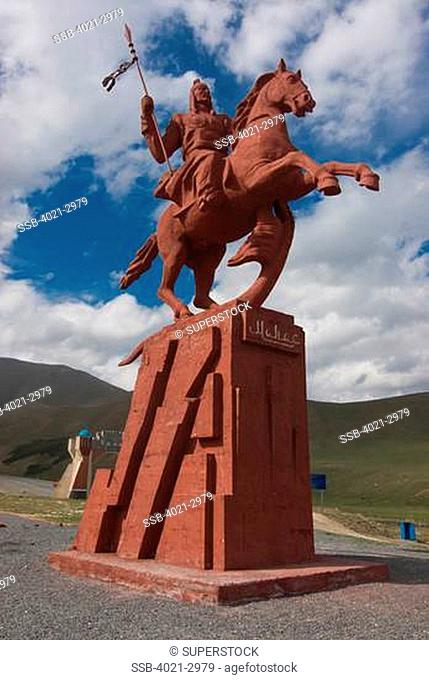 Kyrgyzstan, Chuy Province, Statue of horseman, between Sary Chelek and Bishkek