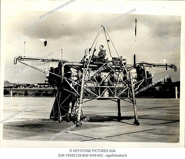 Jan. 28, 1955 - New pictures of the 'Flying Bedstead' the Sensational rolls royce construction: New pictures of the strange 'Flying Bedstead' contraption which...