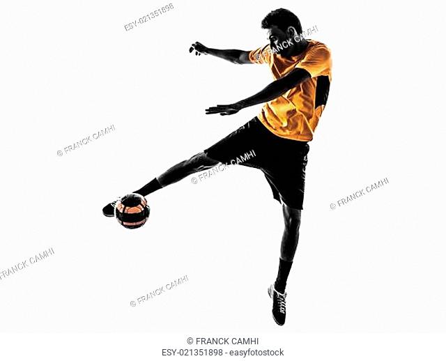 young man soccer player silhouette