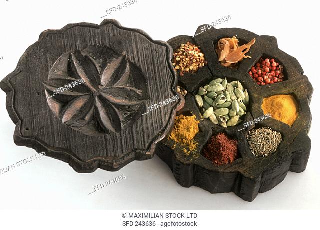 Various spices in storage containers