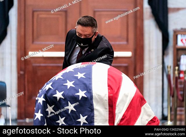 Members of Congress pay their respects as United States Representative John Lewis (Democrat of Georgia) lies in state at the U.S