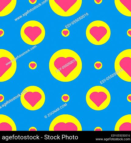 Conversational seamless pattern design heart motfi in vivid red, yellow and cyan colors