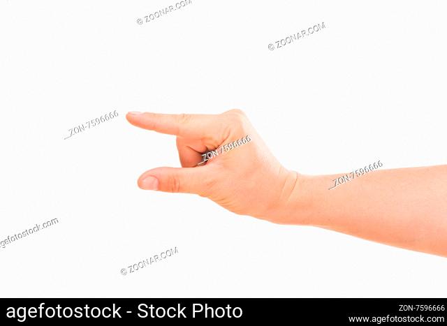 Close-up picture of caucasian man#39;s hand holding something very heavy isolated on white background