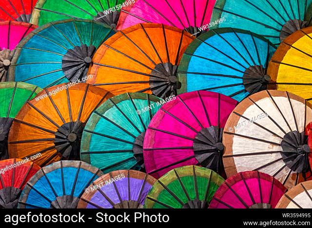 Colorful Umbrellas At Street Market In Luang Prabang, Laos