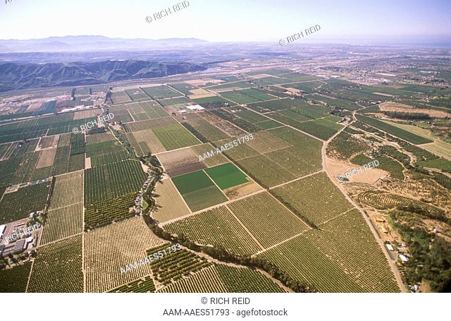Aerial of agriculture land looking south towards Oxnard Saticoy, Ventura County, California