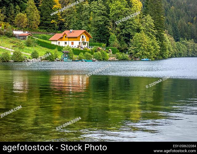 waterside scenery around Gerardmer in France, a commune in the Vosges department in Grand Est in northeastern France