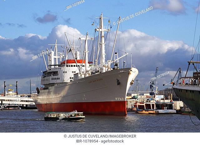 Cap San Diego, museum ship in Hamburg harbour on Elbe River, Hamburg, Germany