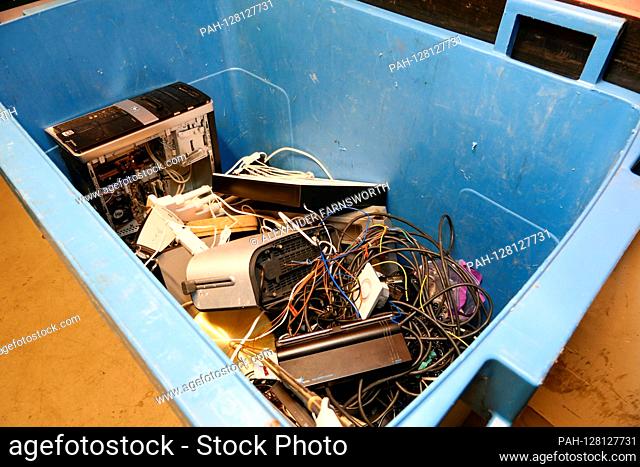 Stockholm, Sweden A garbage room bin in a coop apartment building for collecting electronic and electrical waste. | usage worldwide