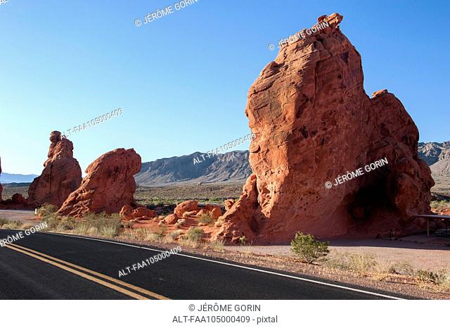 Rock formations along road in Valley of Fire State Park, Nevada, USA