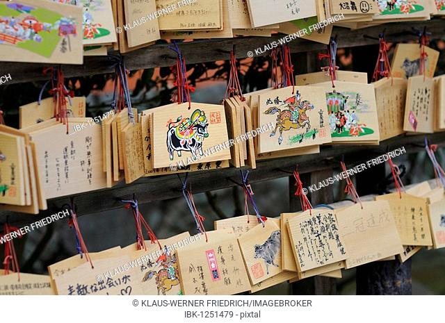 Shinto Ema, small wooden wish plaques, Kyoto, Japan, East Asia, Asia
