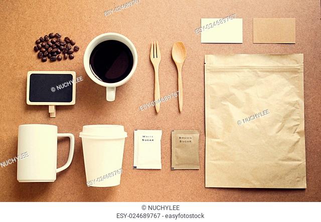 Coffee identity branding mockup set with retro filter effect