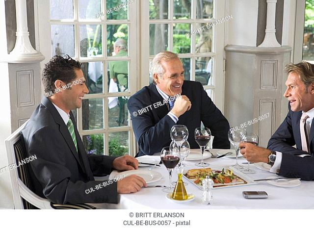 Three businessmen having lunch