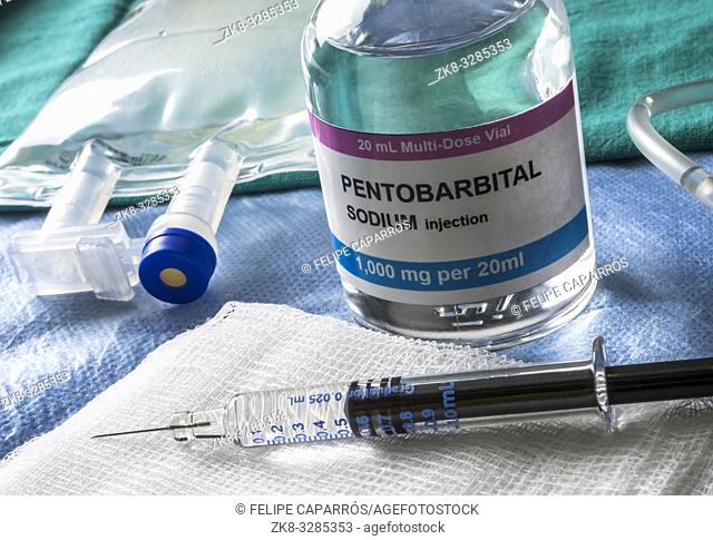 Vial With Pentobarbital Used For Euthanasia And Lethal Inyecion In A Hospital