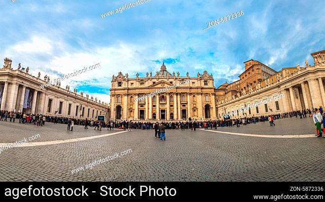 VATICAN CITY, VATICAN - DECEMBER 23: Tourists at Saint Peter's Square on December 23, 2012 in Vatican City, Vatican. Saint Peter's Square is among most popular...
