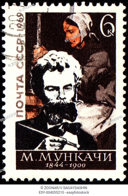 USSR - CIRCA 1969: A stamp printed in USSR shows portrait of Hungarian painter Munkacsy Mihaly 1844-1900
