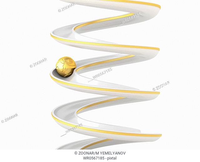 Earth rolling in a spiral on white isolated background. 3d