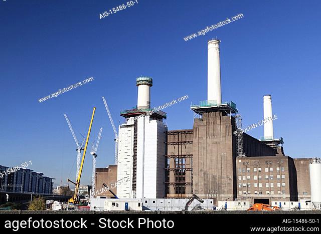 The first stages of the dismantling of the south west chimney of the Battersea Power Station, Wandsworth, London, SW8