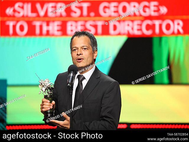 RUSSIA, MOSCOW - APRIL 27, 2023: Mexican film director Tonatiuh Garcia wins the Silver St George for Best Director with his picture Luna Negra [Black Moon]