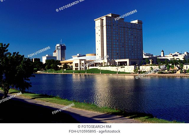 hotel, Wichita, KS, Kansas, View of the Hyatt Regency Hotel in downtown Wichita from across the Big Arkansas River