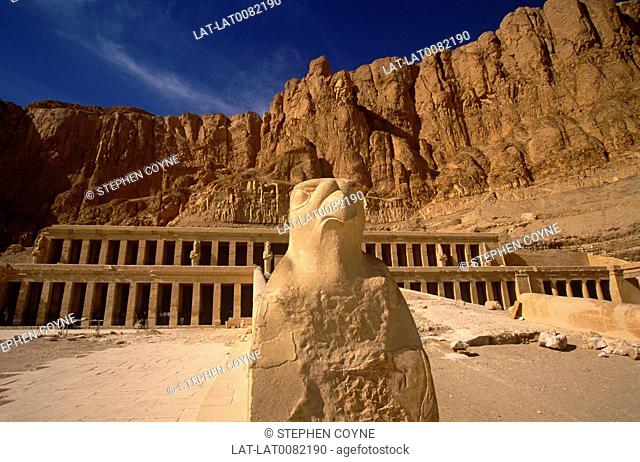 The Mortuary temple of Deir El Bahrti, Queen Hatshepsut, a female pharoah of the eighteenth dynasty of Ancient Egypt is a large building reflecting the long and...