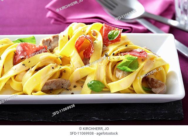Tagliatelle with chorizo and beef