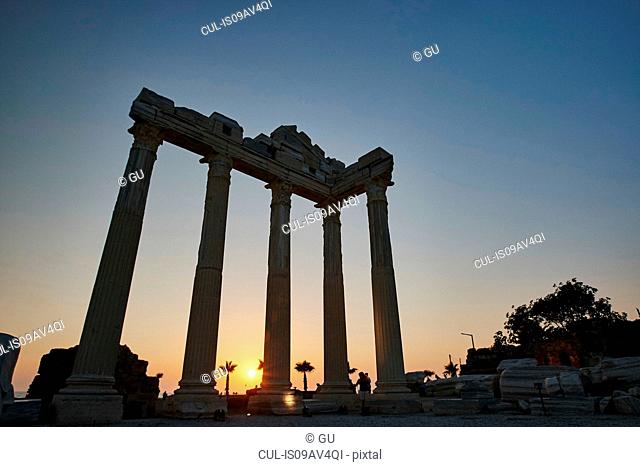 Silhouetted Temple of Apollo at sunset, Antalya, Turkey