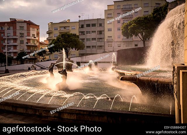 Fonte Luminosa luminous fountain on Alameda Park, Lisbon, Portugal