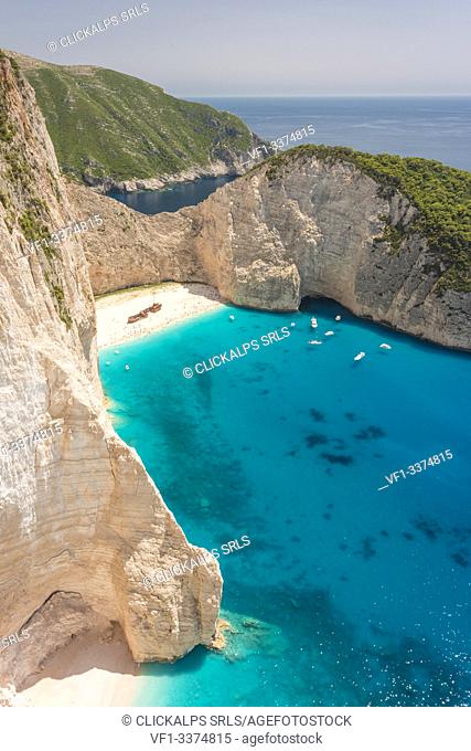 Elevated view of Shipwreck beach, Zakynthos, Ionian Islands, Greece, Europe