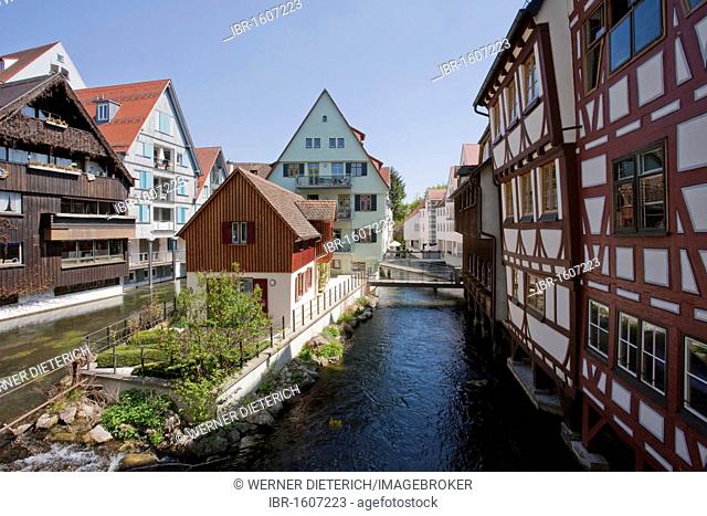 Half-timbered houses in the fisherman and tanner district, Fischerviertel district, Ulm, Baden-Wuerttemberg, Germany, Europe