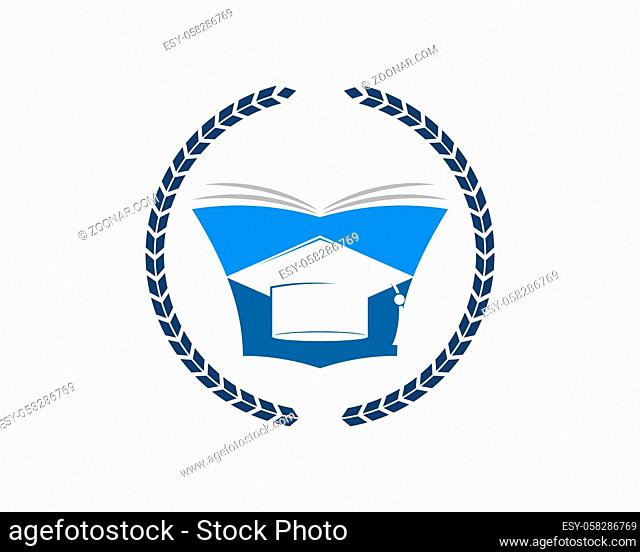 Circular wheat with education book with graduation hat