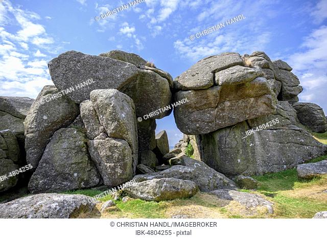 Rock windows at the Bonehill Rocks, Dartmoor NP, Widecombe-in-the-Moor, England, Great Britain