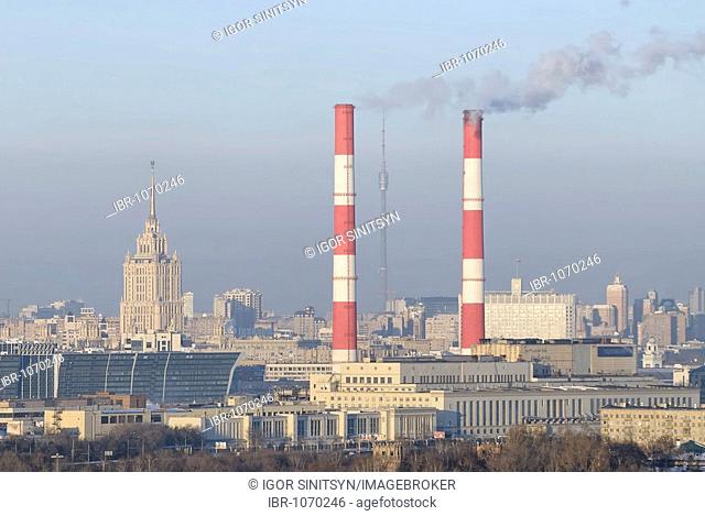 Cityscape of Moscow city with smog, Moscow, Russia