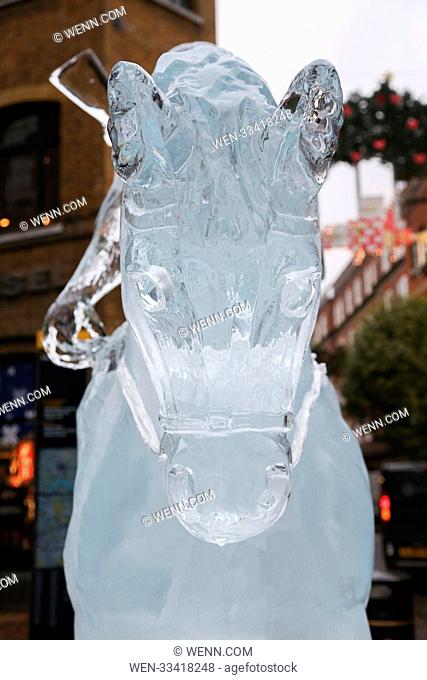 A life sized sculpture of Caesar on horseback made entirely of ice is unveiled to celebrate the release of 'War For The Planet Of The Apes' on Blu-Ray and DVD
