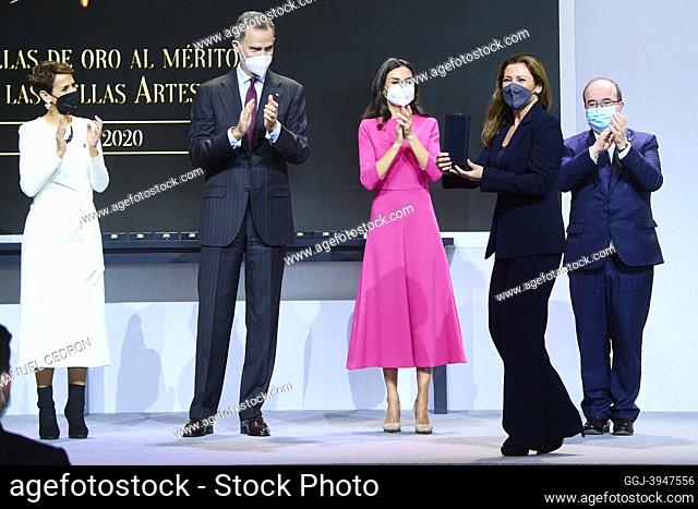 King Felipe VI of Spain, Queen Letizia of Spain, Sara Baras attends delivery Gold Medals of Merit in Fine Arts 2020 at Baluarte Conference Centre and Auditorium...