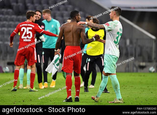 David ALABA (FC Bayern Munich) with Marco FRIEDL (Werder Bremen) after the end of the game. Soccer 1. Bundesliga season 2020/2021, 8, matchday, matchday08
