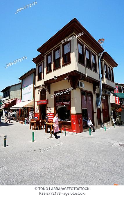 Late Ottoman vernacular architecture. Bursa streets. Turkey