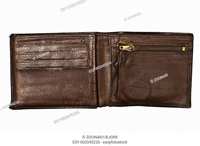 Old Brown wallet isolated on white