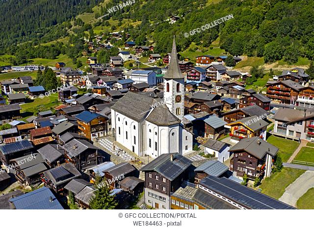 Municipality Kippel with parish church of St. Martin, Kippel, Lötschental valley, Valais, Switzerland