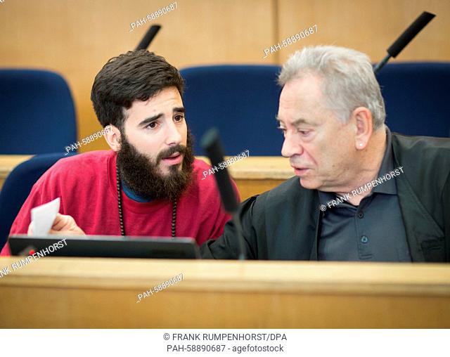 Defendant Federico A. (L) sits in the dock next to his lawyer Mike Knoess in the courtroom at the district court in Frankfurt, Germany, 3 June 2015