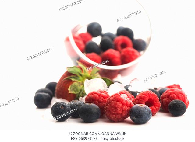 Closeup shot of frozen raspberries, blackberries and strawberries